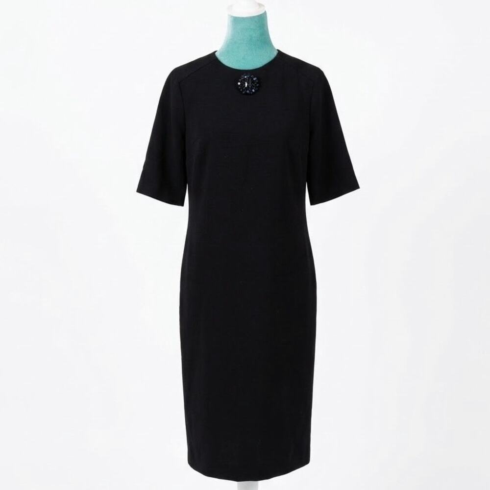 Tory Burch Black Jeweled Neck Sheath Dress LBD Quiet Luxury Mod